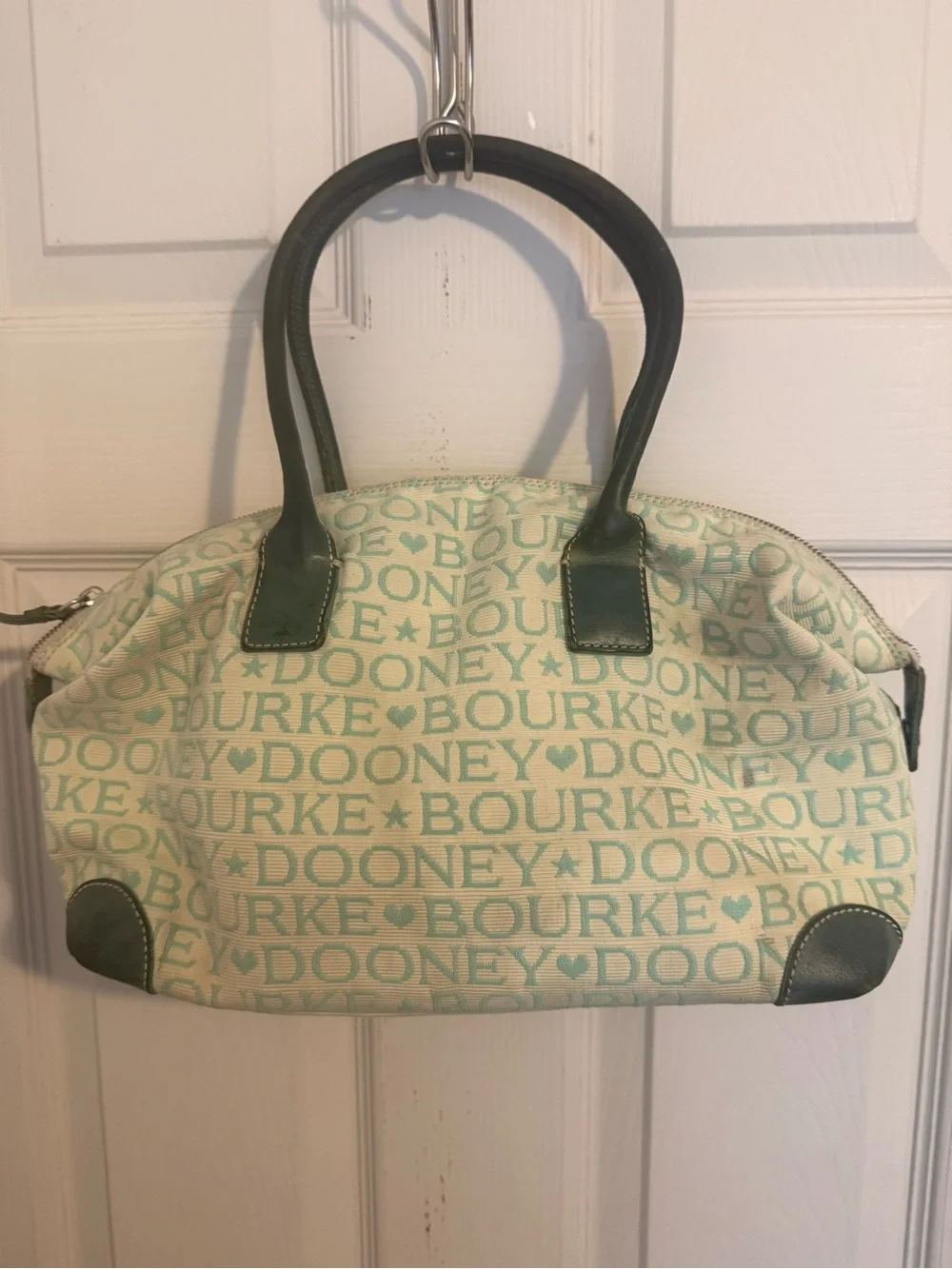 Y2K Dooney & Bourke Cream and Mint Canvas Logo Satchel